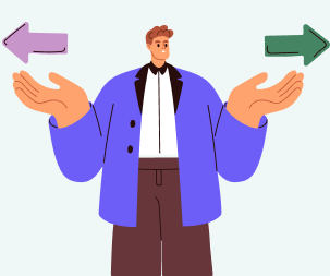 Homme avec fleches a droite et a gauche